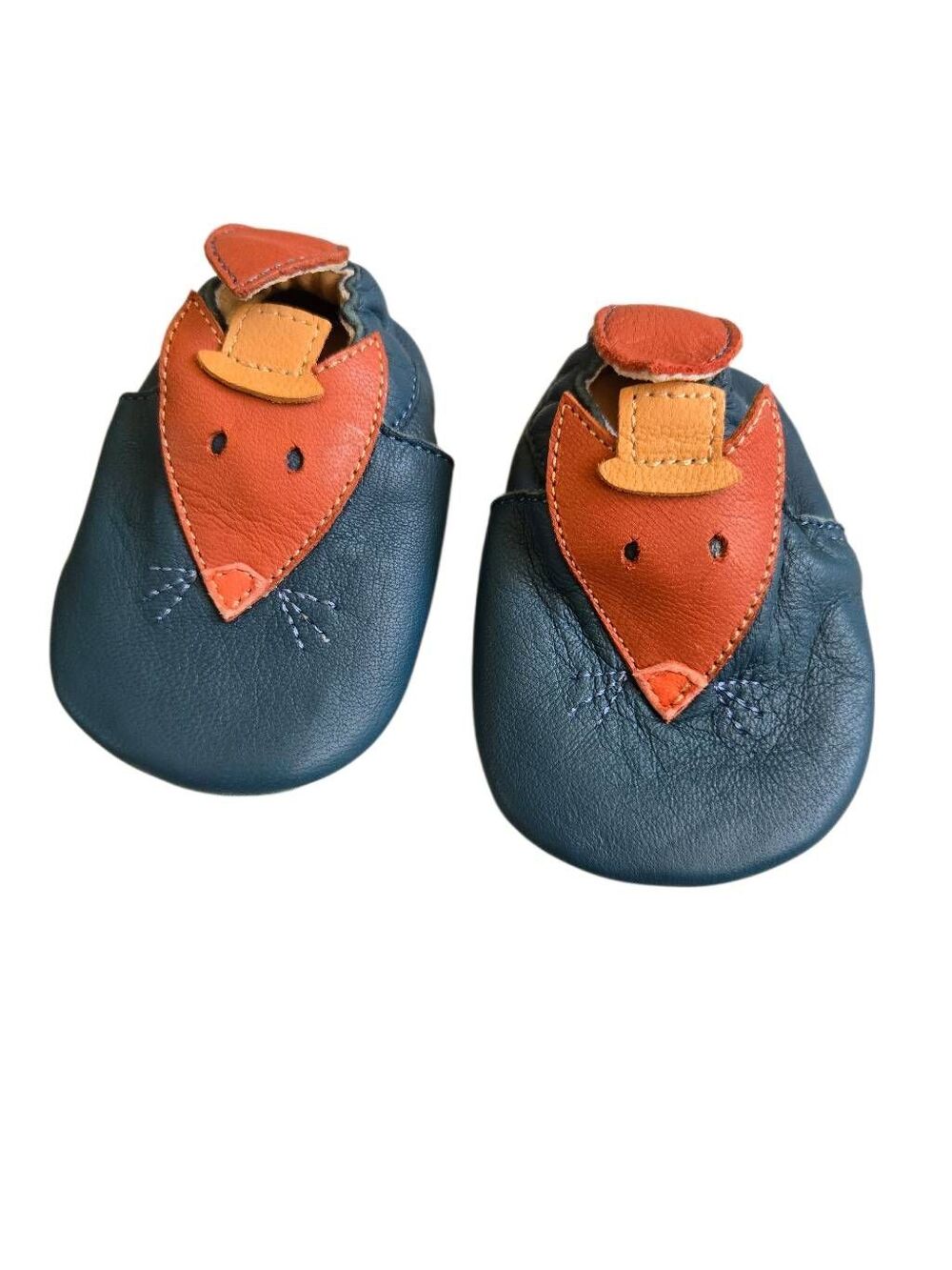 Moulin Roty Fox Leather Baby Slippers 0-6M Soft Sole Woodland Crib Shoes